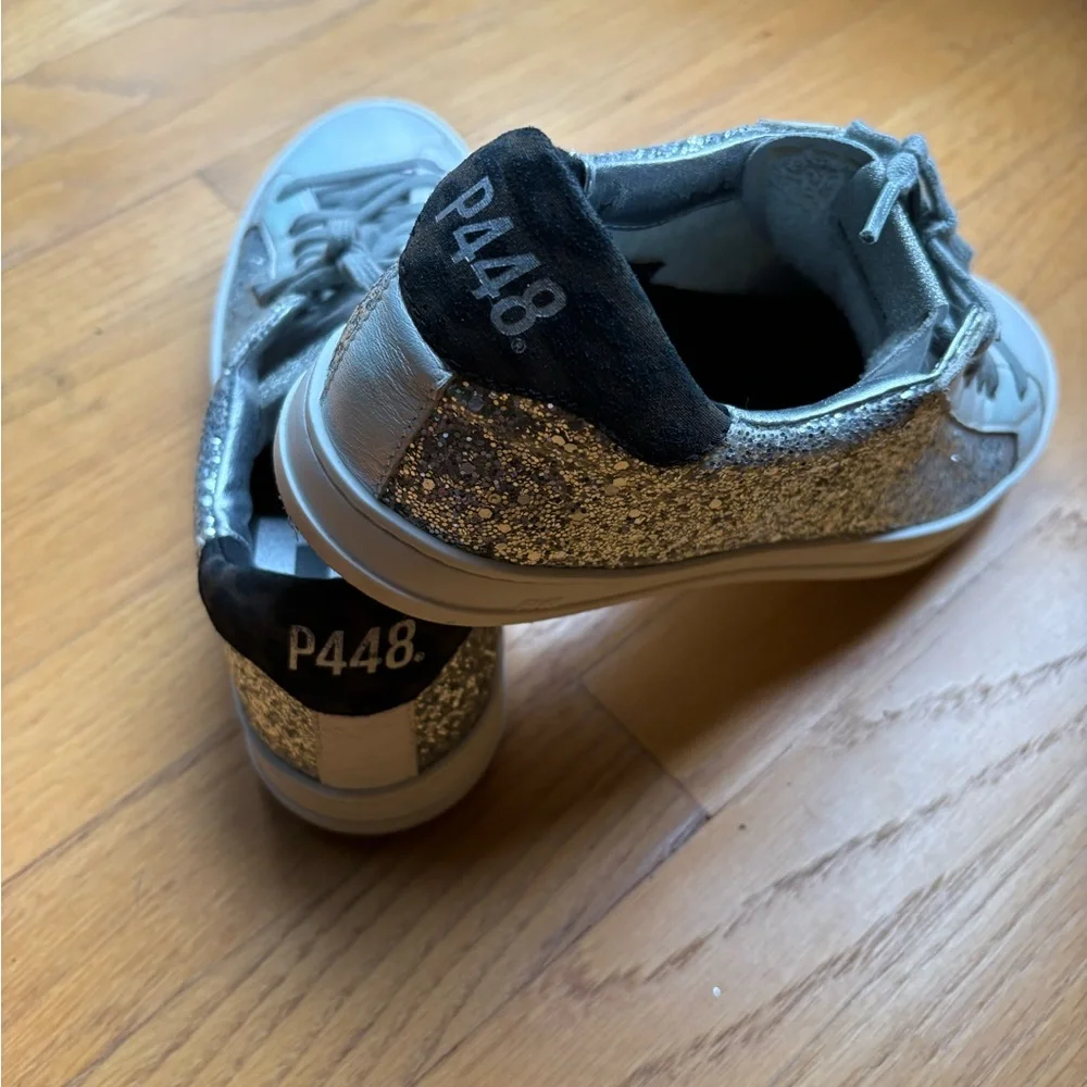 Genuine Leather and Glitter Sneakers with Gray Laces - Picture 3 of 6